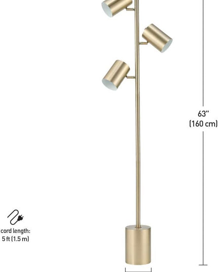 Globe Electric 67604 3-Light Floor Lamp, Matte Soft Gold, Large Weighted Base, Individual Rotary On/Off Switches on Shades, Floor Lamp for Living Room, Floor Lamp for Bedroom, Home Office Accessories - LeafyLoom