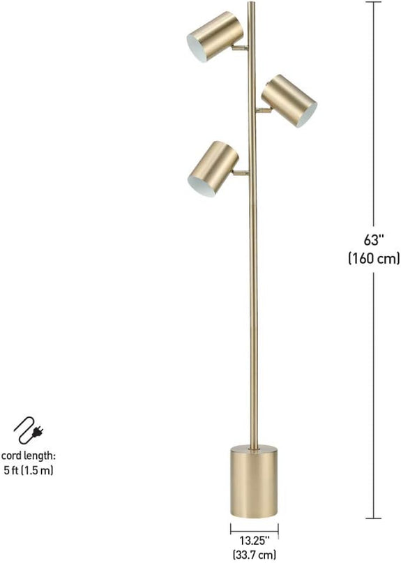 Globe Electric 67604 3-Light Floor Lamp, Matte Soft Gold, Large Weighted Base, Individual Rotary On/Off Switches on Shades, Floor Lamp for Living Room, Floor Lamp for Bedroom, Home Office Accessories - LeafyLoom
