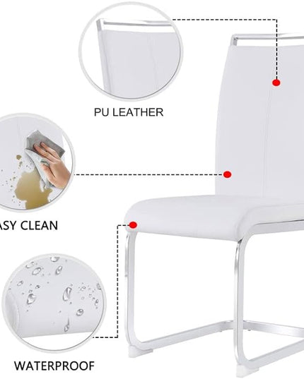 Dining Chairs Set, Kitchen Modern Metal Chairs with Faux Leather Padded Seat High Back and Sturdy Chrome Legs, Chairs for Dining Room (White-1, Set of 4) - LeafyLoom