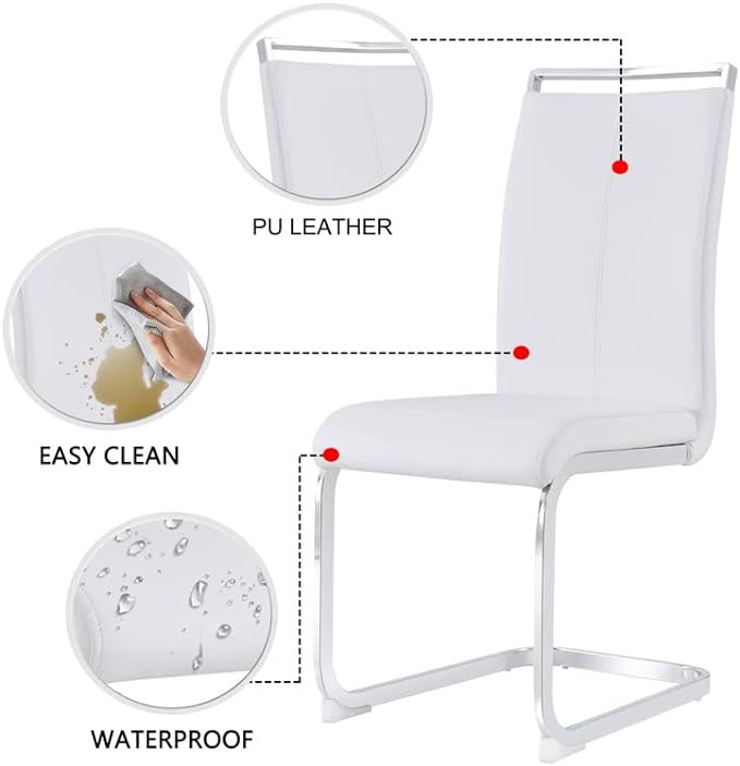 Dining Chairs Set, Kitchen Modern Metal Chairs with Faux Leather Padded Seat High Back and Sturdy Chrome Legs, Chairs for Dining Room (White-1, Set of 4) - LeafyLoom