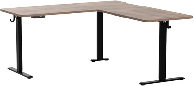 FEZIBO L Shaped Standing Desk Adjustable Height, 63 Inch Electric Stand up Corner Computer Desk, Sit Stand Home Office Desk with Splice Board, Rustic Brown Top/Black Frame - LeafyLoom