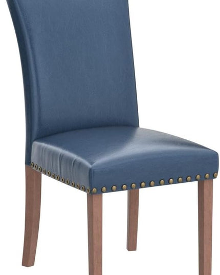 COLAMY Upholstered Parsons Dining Chairs Set of 6, PU Leather Dining Room Kitchen Side Chair with Nailhead Trim and Wood Legs - Blue - LeafyLoom