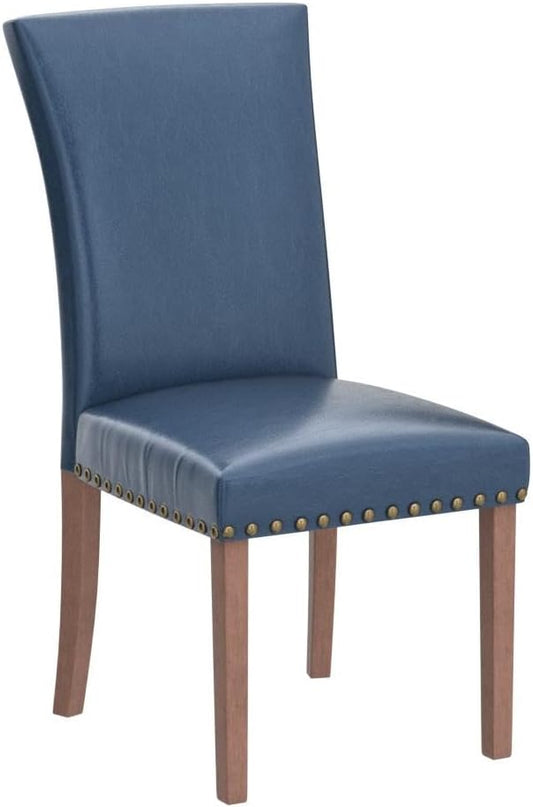 COLAMY Upholstered Parsons Dining Chairs Set of 6, PU Leather Dining Room Kitchen Side Chair with Nailhead Trim and Wood Legs - Blue - LeafyLoom