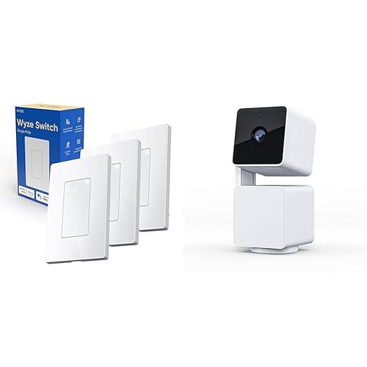 Wyze Switch, 2.4 GHz WiFi Smart Light Switch, Single-Pole, Needs Neutral Wire, Compatible & Cam Pan v3 Indoor/Outdoor IP65-Rated 1080p Pan/Tilt/Zoom Wi-Fi Smart Home Security Camera WYZE