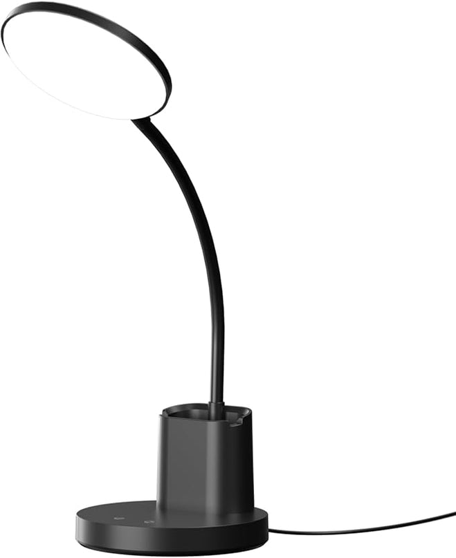 comzler Small Desk Lamp, LED Desk Lamps with Pen Phone Holder, Black Desk Light for Home Office,8W 3 Modes Dimmable LED Desk Light for Kids, Desktop Study Lamps for Bedrooms - LeafyLoom