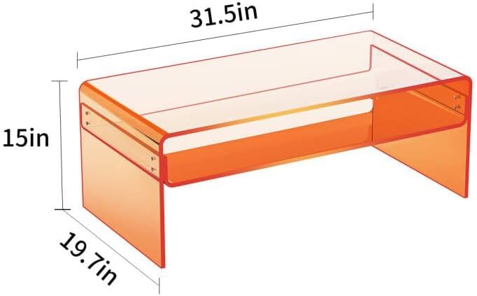 Acrylic Coffee Table for Living Room Clear Rectangle Lucite Table with Open Storage Shelf, Orange - LeafyLoom