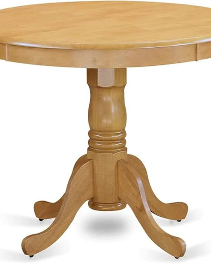 East West Furniture ANVA3-OAK-C 3 Piece Kitchen Table Set for Small Spaces Contains a Round Dining Room Table with Pedestal and 2 Linen Fabric Upholstered Chairs, 36x36 Inch, Oak - LeafyLoom