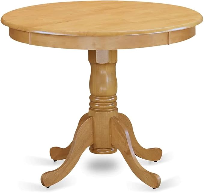 East West Furniture ANVA3-OAK-C 3 Piece Kitchen Table Set for Small Spaces Contains a Round Dining Room Table with Pedestal and 2 Linen Fabric Upholstered Chairs, 36x36 Inch, Oak - LeafyLoom