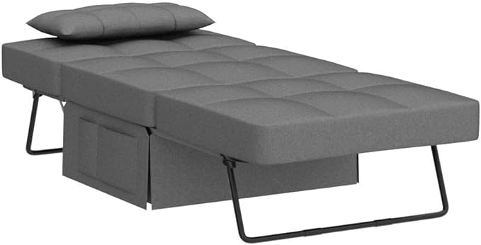 Sleeper Chair Bed, 4 in 1 Convertible Chair Bed Sofa Bed, Assembly-Free Sofa Chair Bed with Adjustable Backrest and Pillow, Modern Breathable Linen Fabric for Living Room Apartment Office, Dark Grey - LeafyLoom