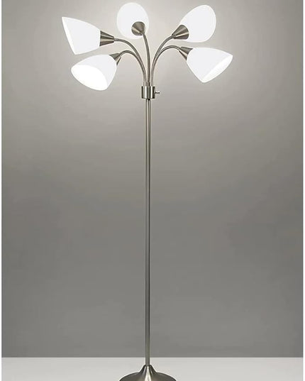 Adesso 7205-22 Multi-White Shade Floor Lamp, Adjustable Gooseneck Arms, Silver - LeafyLoom