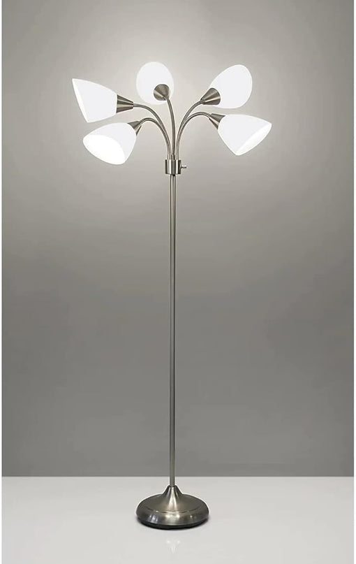 Adesso 7205-22 Multi-White Shade Floor Lamp, Adjustable Gooseneck Arms, Silver - LeafyLoom