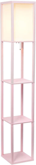 Simple Designs LF1014-LPK-2PK Three Shelf Etagere Organizer Storage Floor Lamp 2 Pack Set with White Linen Shade for Living Room, Bedroom, Office, Hallway, Light Pink - LeafyLoom