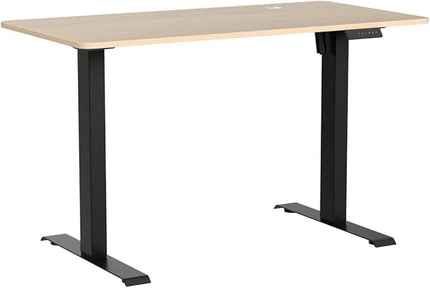 Height Adjustable Electric Standing Desk, 48 x 24 Inches Sit Stand up Desk, Home Office Desk with Whole-Piece Desktop, Maple Desktop/Black Frame - LeafyLoom