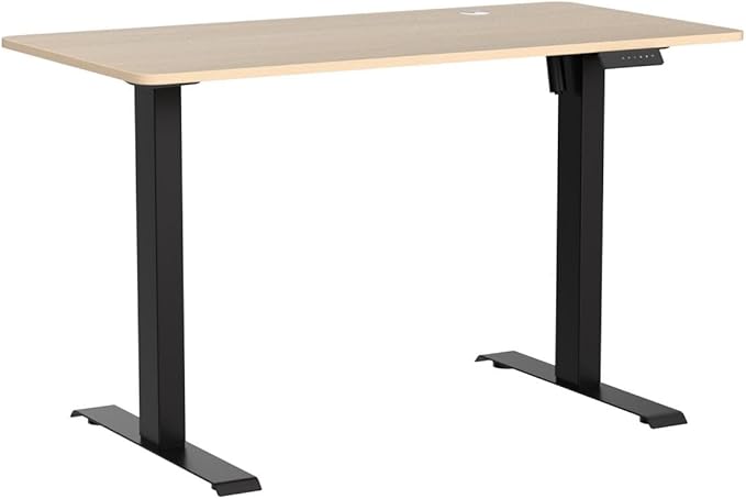Height Adjustable Electric Standing Desk, 48 x 24 Inches Sit Stand up Desk, Home Office Desk with Whole-Piece Desktop, Maple Desktop/Black Frame - LeafyLoom