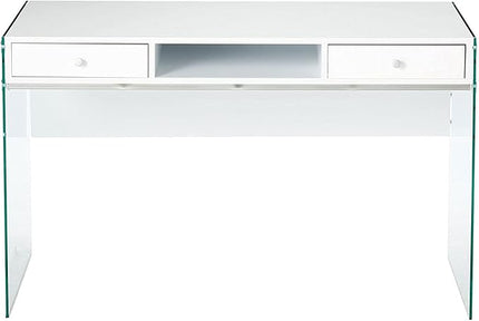 Coaster Home Furnishings Dobrev 2-Drawer Writing Desk Glossy White and Clear - LeafyLoom