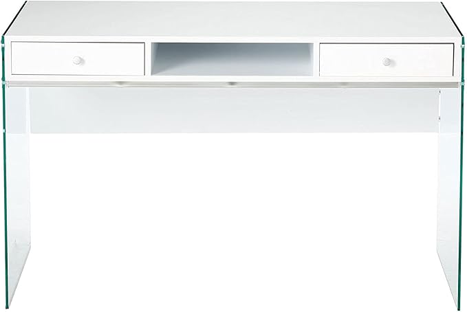Coaster Home Furnishings Dobrev 2-Drawer Writing Desk Glossy White and Clear - LeafyLoom