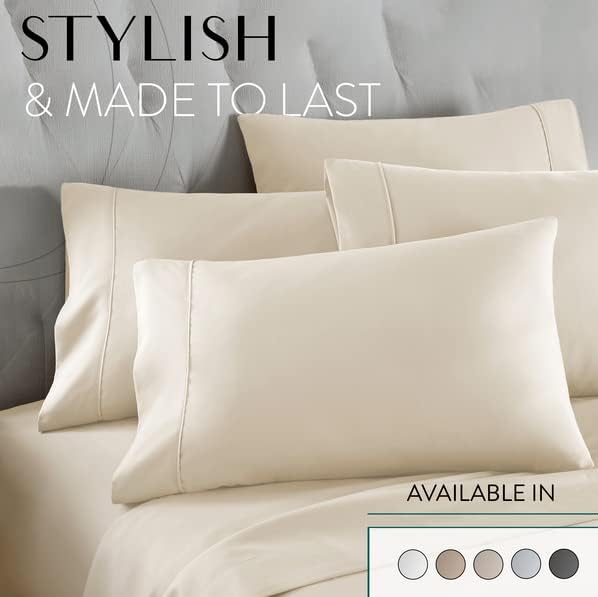 Danjor Linens California King Sheet Set - 6 Piece Set Including 4 Pillowcases - Deep Pockets - Breathable, Soft Bed Sheets - Wrinkle Free - Machine Washable - Cream Cal King Bed Sheets - 6 pc - LeafyLoom
