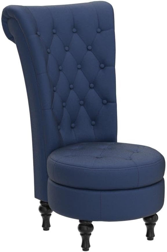 Royal High-Back Velvet Accent Chair for Vanity with Storage and Luxurious Upholstery, Retro Design and Versatile Usage for Living Room, Bedroom, Lounge and Office, Dark Blue - LeafyLoom