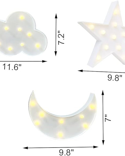 3Pcs Decorative LED Crescent Moon Star Cloud Night Light Can Be Hung On The Wall Children’S Room Room Light, Suitable for Birthday Parties, Holiday Decorations, Baby Room Decoration. - LeafyLoom