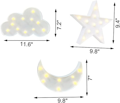 3Pcs Decorative LED Crescent Moon Star Cloud Night Light Can Be Hung On The Wall Children’S Room Room Light, Suitable for Birthday Parties, Holiday Decorations, Baby Room Decoration. - LeafyLoom