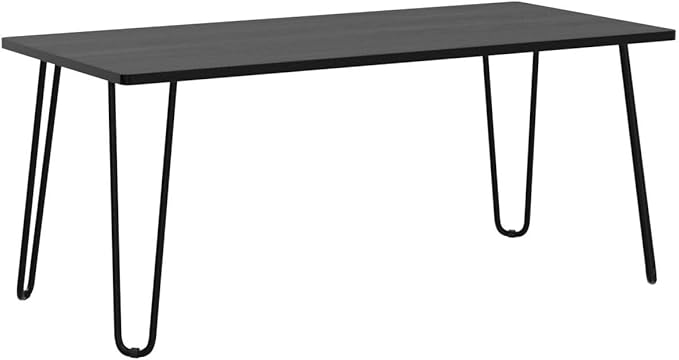 Lavish Home Coffee Table with Hairpin Legs - Modern Industrial Style Home Decor - Woodgrain-Look and Steel Accent Living Room Furniture (Black) - LeafyLoom