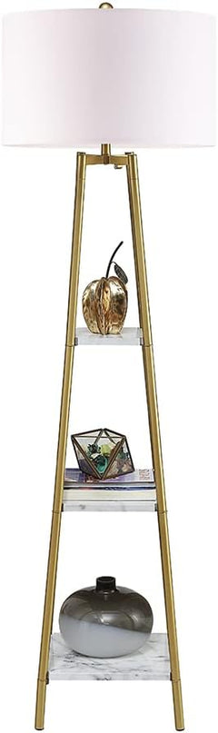 Floor Lamp, Standing Reading Light with Shelves and Gold Shade, Modern Tall Pole Lamp, Accent Furniture Décor Lighting for Living Room, Bedrooms (Gold, White Shade) - LeafyLoom