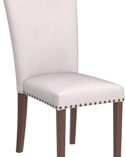 COLAMY Upholstered Parsons Dining Chairs Set of 4, Fabric Dining Room Kitchen Side Chair with Nailhead Trim and Wood Legs - Beige - LeafyLoom