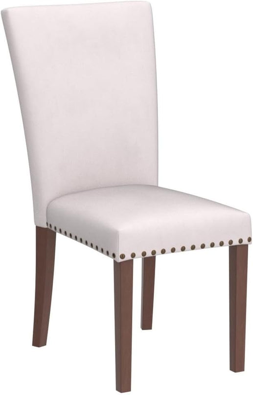 COLAMY Upholstered Parsons Dining Chairs Set of 4, Fabric Dining Room Kitchen Side Chair with Nailhead Trim and Wood Legs - Beige - LeafyLoom