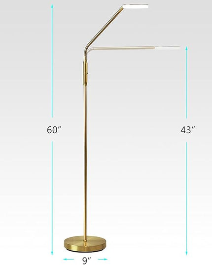 O’Bright Moon - Dimmable LED Floor Lamp, Adjustable Color Temperature for Bedside Reading, Work Light, Art/Crafting Light, Sewing, Ultra Flexible Gooseneck, Rotatable Lighting, Antique Brass (Gold) - LeafyLoom