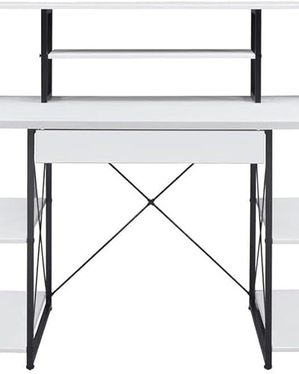 Acme Amiel Wooden 1-Drawer Writing Desk with Small Hutch in White and Black - LeafyLoom