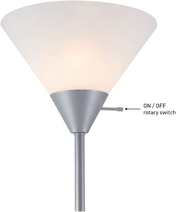 Globe Electric 67150 72" Floor Lamp, Silver, White Plastic Shade, On/Off Rotary Switch on Shade, Floor Lamp for Living Room, Floor Lamp for Bedroom, Home Improvement, Home Office Accessories - LeafyLoom