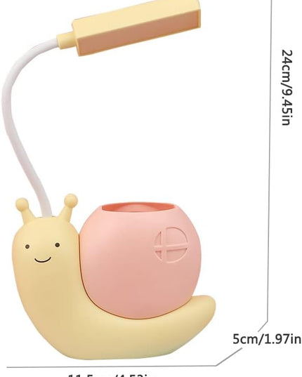 Cute Kids Lamp with Pen Holder,LED Desk Lamp for Child,Snail Shape USB Charging Student Learning Eye Protection Lamp with 360° Bendable Adjustable Neck Yellow - LeafyLoom