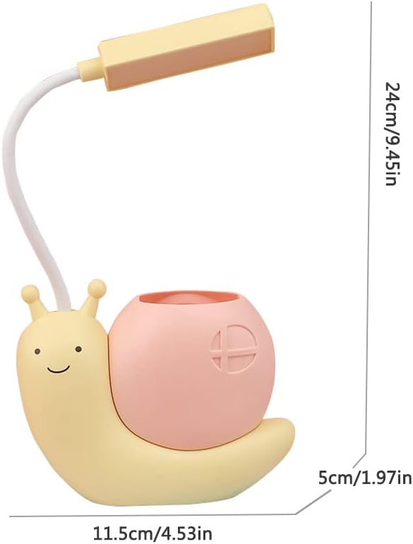 Cute Kids Lamp with Pen Holder,LED Desk Lamp for Child,Snail Shape USB Charging Student Learning Eye Protection Lamp with 360° Bendable Adjustable Neck Yellow - LeafyLoom