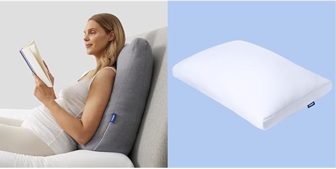 Casper Sleep Backrest Pillow, One Size, Gray & Sleep Essential Cooling Pillow, Standard, White - LeafyLoom