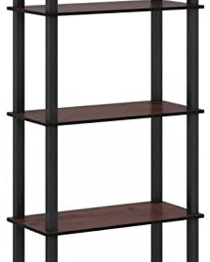 Furinno Turn-N-Tube 5-Tier Multipurpose Shelf / Display Rack / Storage Shelf / Bookshelf, Square Tubes, Dark Cherry/Black - LeafyLoom