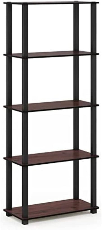 Furinno Turn-N-Tube 5-Tier Multipurpose Shelf / Display Rack / Storage Shelf / Bookshelf, Square Tubes, Dark Cherry/Black - LeafyLoom
