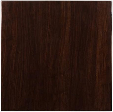 Flash Furniture Glenbrook 36'' Square High-Gloss Walnut Resin Table Top with 2'' Thick Drop-Lip - LeafyLoom