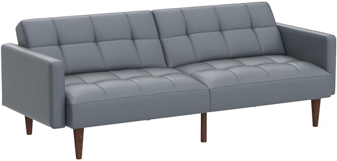 mopio Aaron Couch, Small Sofa, Futon, Sofa Bed, Sleeper Sofa, Loveseat, Mid Century Modern Futon Couch, Sofa Cama, Couches for Living Room, Bedroom (Cloud Gray, Faux Leather) - LeafyLoom
