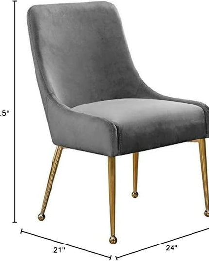 Meridian Furniture Owen Collection Modern | Contemporary Velvet Upholstered Dining Chair with Polished Gold Metal Legs, Set of 2, 24" W x 21" D x 34.5" H, Grey - LeafyLoom
