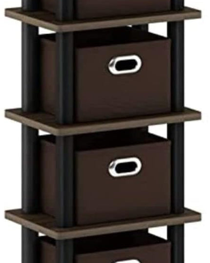FURINNO Turn-N-Tube 4-Bins System Rack, Columbia Walnut/Black/Dark Brown - LeafyLoom