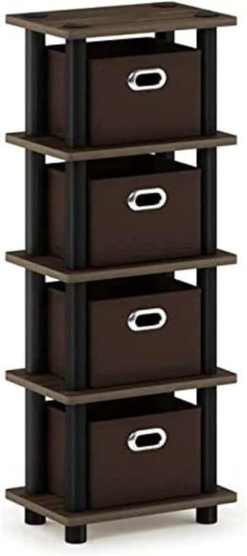 FURINNO Turn-N-Tube 4-Bins System Rack, Columbia Walnut/Black/Dark Brown - LeafyLoom