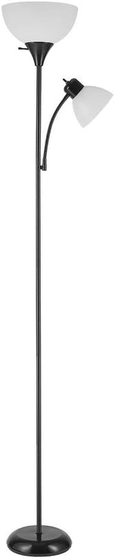 Globe Electric 67135 72" Torchiere Floor Lamp + Adjustable Reading Light, Matte Black, Frosted Plastic Shade, 3-Step Rotary Switch on Socket, Living Room Décor, Reading Light, Home Essentials - LeafyLoom
