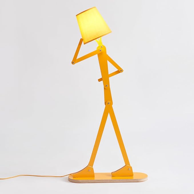 Cool Mini Wood Floor Lamp for Living Room Bedroom Farmhouse - Corner Decorative Reading Standing Light Creative Swing Arm Arc Design Gift for Kids Room (Egg Yellow) - LeafyLoom