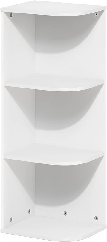 Furinno Pasir 3-Tier Corner Open Shelf Bookcase, White - LeafyLoom