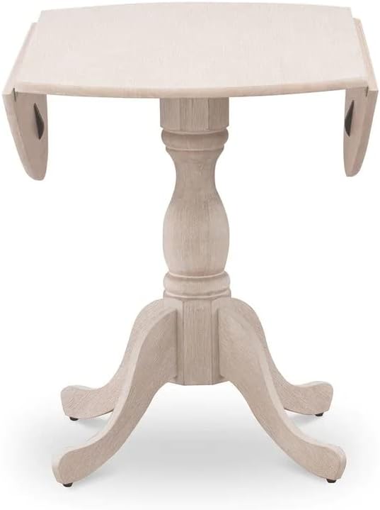 East West Furniture DMT-ABC-TP Dublin Kitchen Dining Table - a Round Wooden Table Top with Dropleaf & Pedestal Base, 42x42 Inch, Wirebrushed Buttercream - LeafyLoom