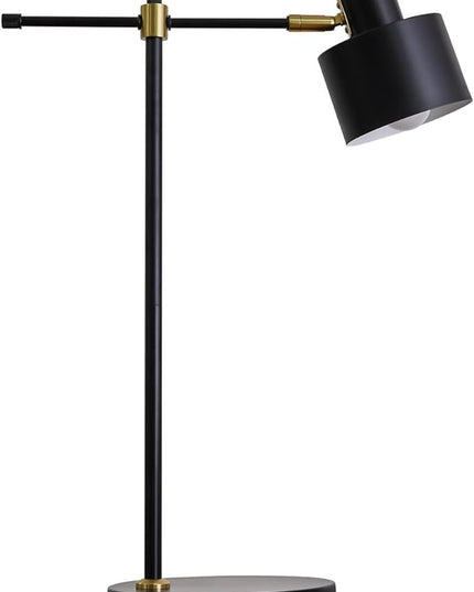 OYEARS Modern Industrial Desk Lamp for Reading LED 22.2“ Metal Table Lamp Light for Office Bedroom Study Room Living Room Nightstand Bedside Lamps Gold and Matte Black Accent (Black, Bulb Included) - LeafyLoom