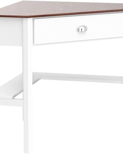 Nightcore Small, Wood Computer Desk, Compact Writing w/Drawer & Storage Shelves, Space Saving Study Workstation, Laptop PC Corner Table, Natural - LeafyLoom
