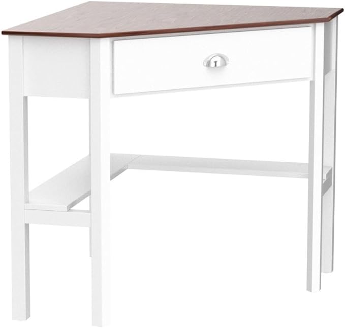 Nightcore Small, Wood Computer Desk, Compact Writing w/Drawer & Storage Shelves, Space Saving Study Workstation, Laptop PC Corner Table, Natural - LeafyLoom