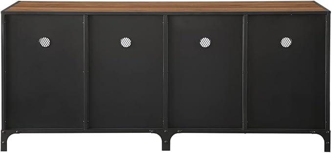 Walker Edison Malcomb Urban Industrial 4 Door Metal Mesh TV Console for TVs up to 65 Inches, 60 Inch, Dark Walnut - LeafyLoom