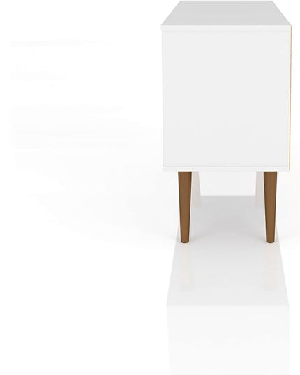 Manhattan Comfort Liberty Mid Century Modern TV Stand for Televisions up to 46 Inches, Bedroom and Living Room Entertainment Center with Storage, Shelves, and Cabinet, 43" Wide, White - LeafyLoom